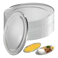 Kit 20 Travessas Oval Bandeja Rasa Inox 21, 25 e30 Cm Porção Bar Cozinha