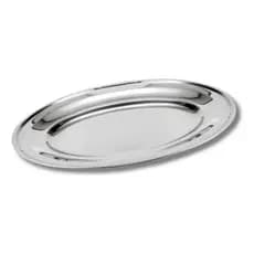 Kit 50 bandejas travessas aço inox 21, 25, 29 cm oval rasa para bar e restaurante servir porções