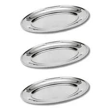 Kit 3 Travessa Oval Bandeja Rasa Inox 21 25 29 Cm Porção Bar Cozinha