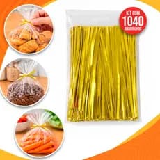 Kit 520/1040 Amarrilho Fecho Lacre de Arame Metalizado 10cm Para Pão Doces Embalagens