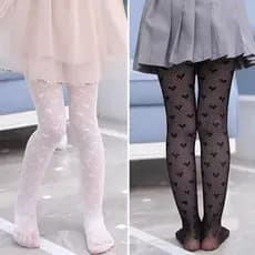 Meia Calça Arrastão Infantil Com Coração Preto e branco
