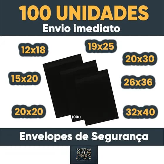 KIT 100 Envelopes de Segurança 12x18 15x20 19x25 20x20 20X30 26x36 32x40 - Envelopes para ecommerce