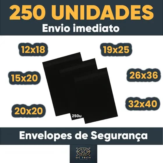 KIT 250 Envelopes de Segurança 12x18 15x20 19x25 20x20 26x36 32x40 - Envelopes para ecommerce