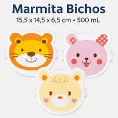 Marmita Infantil Kids Bichinhos | BPA Free | Estampas de Animais | Travas e Talheres