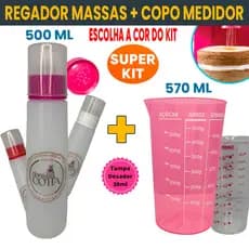 Regador Bisnaga Umedecer Massas Bolo + Copo Medidor Várias Cores