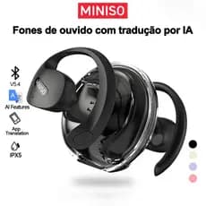 Fone de ouvido sem fio MINISO X15PRO V5.4 OWS fone aberto esportivo com tradução de IA para 134 idiomas estrangeiros