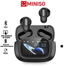Fone de ouvido Bluetooth sem fio MINISO MS126 V6.0 com tela HiFi TWS de baixa latência