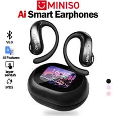 MINISO MS188 Fone de ouvido AI Tradução, Bluetooth V5.4 sem fio, tela sensível ao toque LED, fones de ouvido esportivos