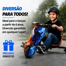 Triciclo Drift Elétrico 350W Rodas 8 Polegadas Luz LED Bluetooth 3 Marchas Para Crianças e Adultos