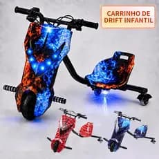 Drift Motorizado Triciclo Elétrico 8" 350W, 3 Velocidades, Bluetooth e Luz LED, Uso Adulto e Criança