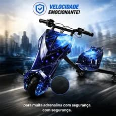 Drift Elétrico Triciclo 350W 8 Polegadas Bluetooth LED 3 Velocidades Adulto Infantil