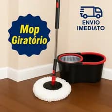 Mop Esfregão Giratório 8 Litros Plástico 360° com Refil Balde e Cesto Cabo de 140 cm