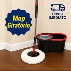 Mop Esfregão Giratório 13 Litros Plástico 360° com Refil Balde e Cesto de Inox Cabo de 140 cm