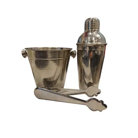 Kit Barman 3 Peças Balde Pra Gelo 1200ML Pegador De Gelo Coqueteleira Inox 500ML