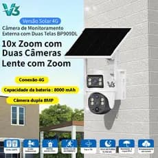 V3 BP9 Camera de Segurança Sem Fio 4K 8MP com Placa Solar Pois 10X Zoom Prova D'agua Support 4G CCTV