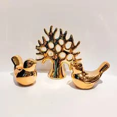 Kit Arvore da Vida com Pássaros em Cerâmica Enfeite Decorativo Luxo para Sala Mesa e Aparador Natal