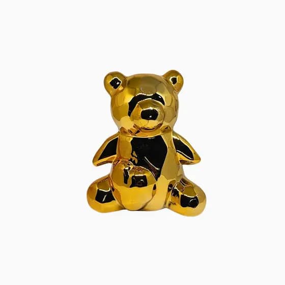Enfeite Ursinho Decorativo Luxo em Cerâmica Metalizada Dourado Prata Rose – Decoração Moderna
