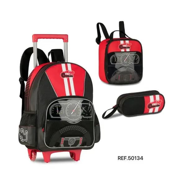 KIT MOCHILA ESCOLAR 50134 VELOCIMETRO CARRINHO DIA A DIA VIAGEM MASCULINO LED