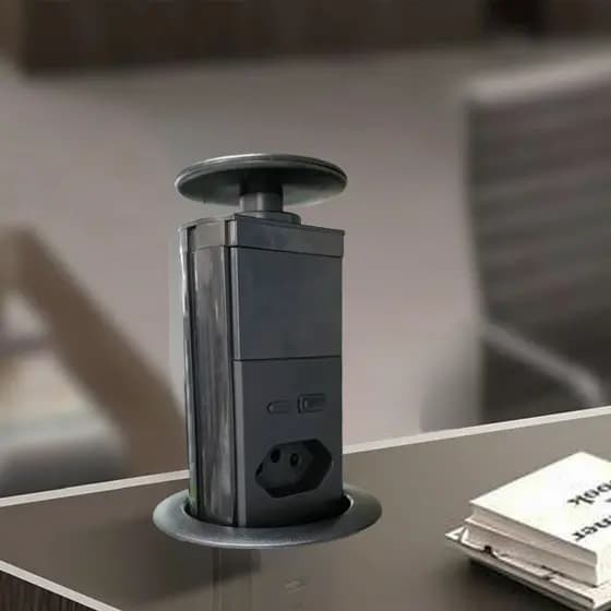 Torre de Tomada Retrátil Embutir Mesa com USB USB-C 3 Tomadas Organizador de Energia  ALTO