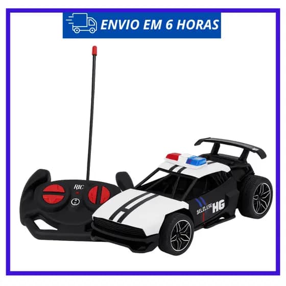 Carrinho RC Polícia Esportiva com Controle e Bateria USB