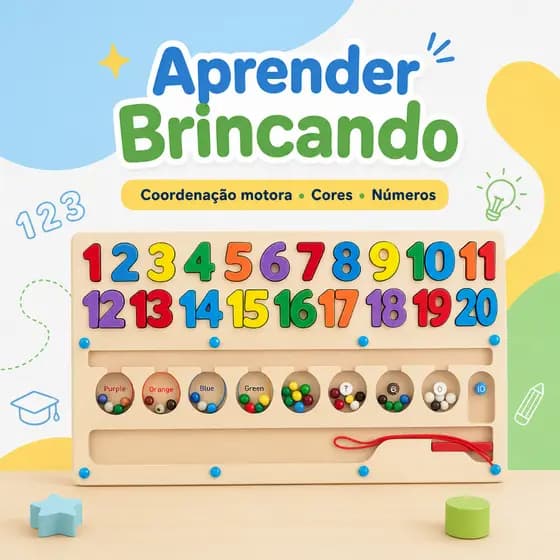 Brinquedo Interativo de Madeira – Aprender Matemática, Cores e Números 1 a 20