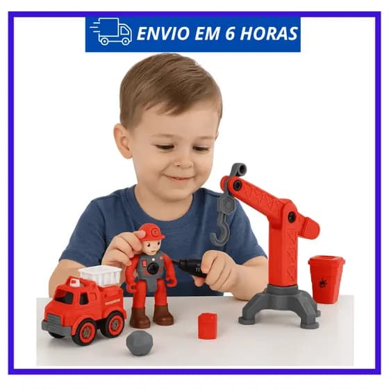 Conjunto DIY Brinquedo Interativo com Veículo, Boneco e Ferramentas – Educativo 3 Anos+