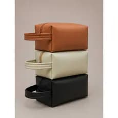 Necessaire Bolsa de Mão Feminina Masculina Couro Sintético Impermeável Estojo Organizador Grande Viagem Cosméticos Banho