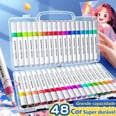 Caneta marcadora acrílica Tinta ponta dupla kit 12/24/36/48 cores sortidas , caixa de secagem