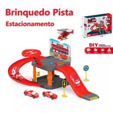 Brinquedo Pistas Estacionamento/Garagem Carro + Acessórios 25 Peças com Carros, Helicóptero