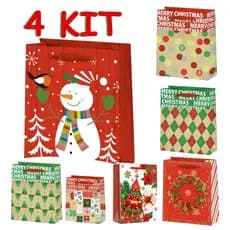 Kit 4 SACOLA Saco Embalagem Papel Reforçado 3D Presente Natal 32x26CM