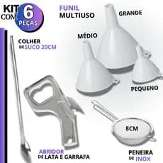 Kit Funil Colher Suco Peneira Coador INOX Abridor 6 Unid Oficina Artesanato Cozinha Funil P M G