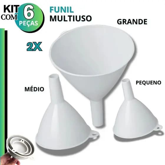 Funil Plástico Cozinha 3 Und Branco Multiuso Oficina Artesanato Cozinha Grande Médio Pequeno