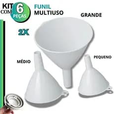 Funil Plástico Cozinha 3 Und Branco Multiuso Oficina Artesanato Cozinha Grande Médio Pequeno