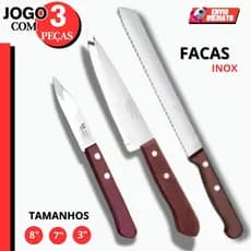 Kit Faca Aço Inox Cozinha Carne Corta Pão Legumes 3 Peças Para Casa Restaurante Alta Qualidade