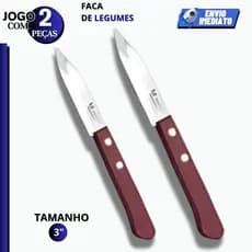 Faca Legumes Faquinha Aço Inox 2 Unidades Cabo de Madeira Ideal para legumes e Frutas