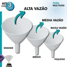 Kit Funil Plástico Cozinha 3 Und Branco Multiuso Oficina Artesanato Cozinha P M G