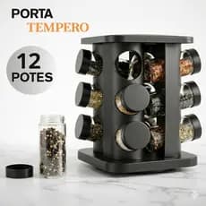 Porta Temperos Condimentos Giratório 12/09/06 Potes Vidro com Tampa Dosadora Preto para Cozinha