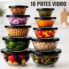 Conjunto 5/10 Potes Vidro Com Tampa Jogo De Vasilhas Tigelas Bowls Organizadores Cozinha Multiuso