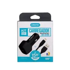 Carregador Veicular Kimaster 15W Turbo USB/USB-C com Cabo Tipo C ou Lightning 5A – Certificado Original Anatel