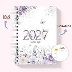 Agenda 2027 Tradicional Feminina Datada com Horários Capa Dura e Nome Personalizado Planner Diário