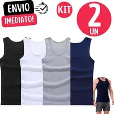 Jogo 2 Regata Premium Masculina Modelo Americano Ribana Canelada Algodão Com Elastano Premium