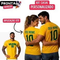 Kit 2 Camiseta Casal Personalizada Brasil 100% Algodão Copa Torcedor Camisa Masculina Feminina