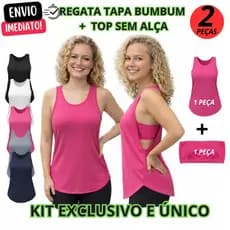 Kit Camiseta Tapa BumBum Com Top Tomara Que Caia Tipo Faixa Academia Crossfit Treino Corrida Fitness