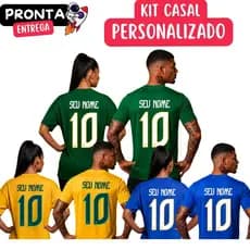 Kit 2 Camisa Casal Personalizada Brasil 100% Algodão Copa Torcedor Camisa Masculina Feminina Premium