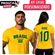 Kit De 2 Camiseta Casal Personalizada Brasil 100% Algodão Copa Torcedor Camisa Masculina Feminina