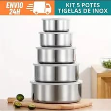 Conjunto de 5 Potes Vasilhas Inox P/ Alimentos Tigela