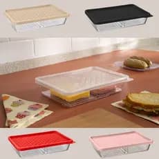 Uz  - Organizador Duplo Acrílico Porta Frios Geladeira Pote Escorredor Tela Tampa Presunto e Queijo Várias Cores