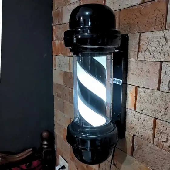 Barber Pole 50cm PRETO Giratório Luminoso Barbearia Retro