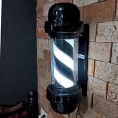 Barber Pole 50cm PRETO Giratório Luminoso Barbearia Retro