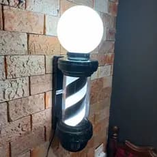 Barber Pole TODO PRETO COM GLOBO Poste Giratório Luminoso Barbearia Luxuoso Retrô